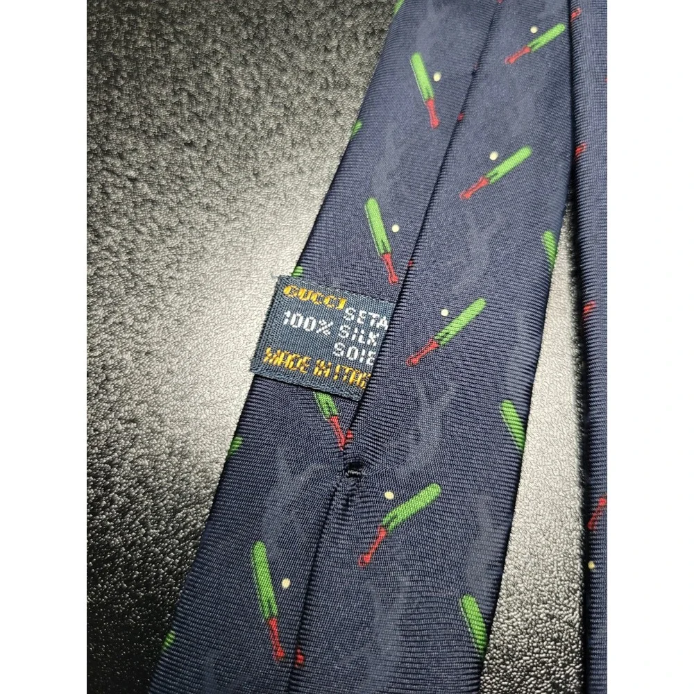 Gucci Men's Necktie Blue Cricket Bat Silk 3.75
